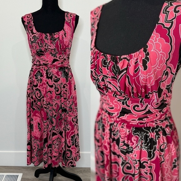 Maggy London Pink & Brown Sleeveless Midi Dress (Size 10) - Picture 1 of 7